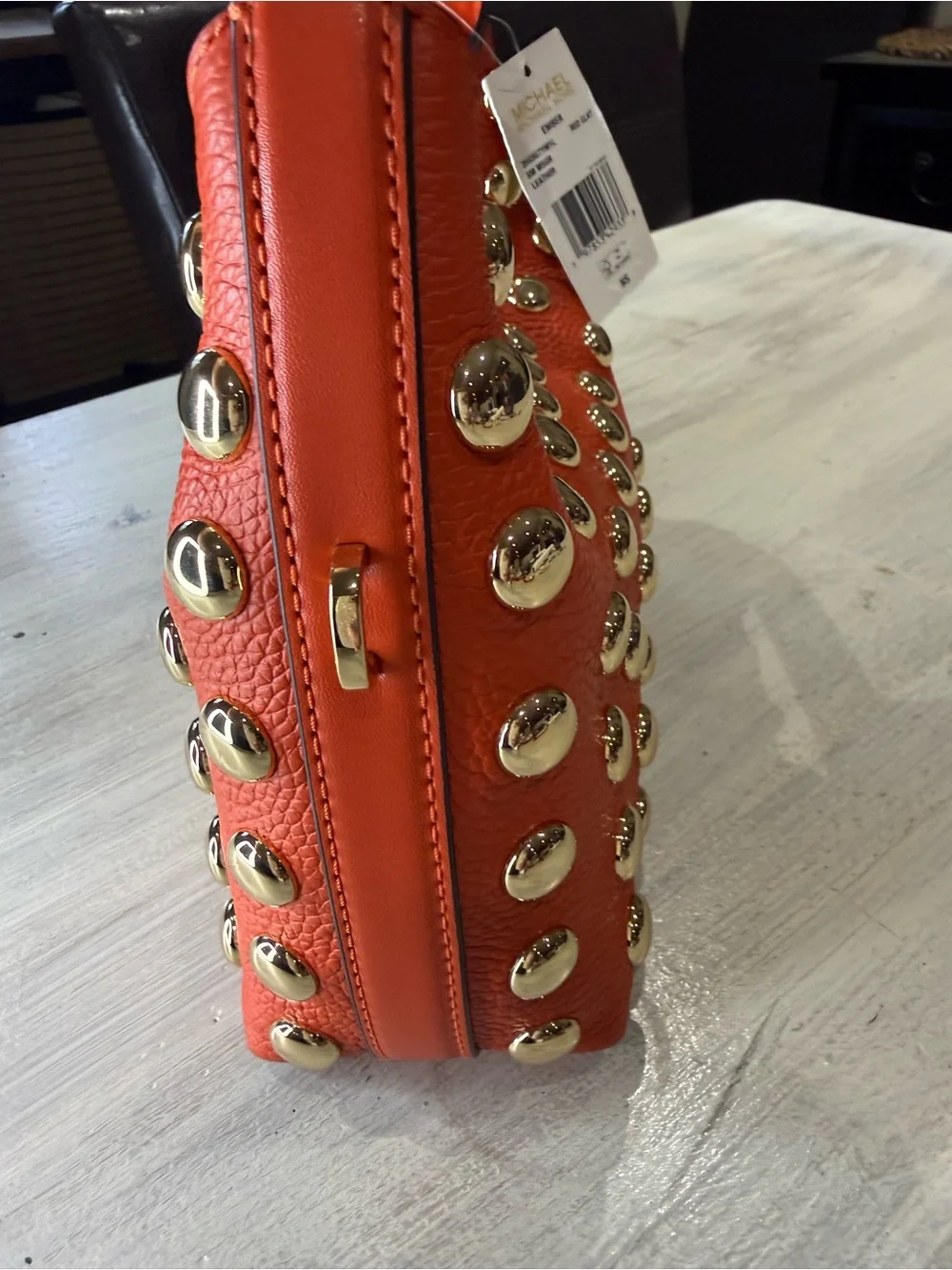 Michael Kors Ember Red Clay Studded Leather Crossbody Hobo